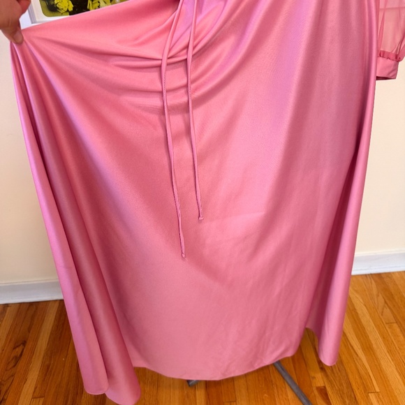 Vintage 70s Pink High-Neck Lace Long Sleeve Vintage Dress - Picture 10 of 11